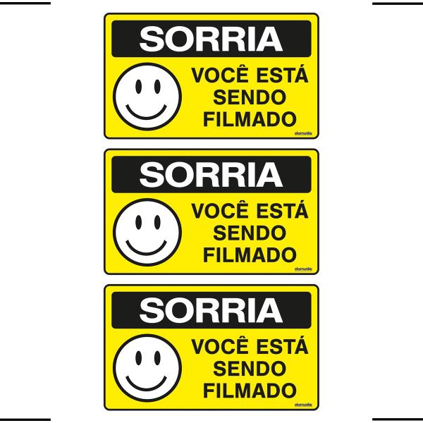 Imagem de Combo 3 Placas De Sinalização Sorria Você Está Sendo Filmado 25x15 Ekomunike - P-24/1 F9e