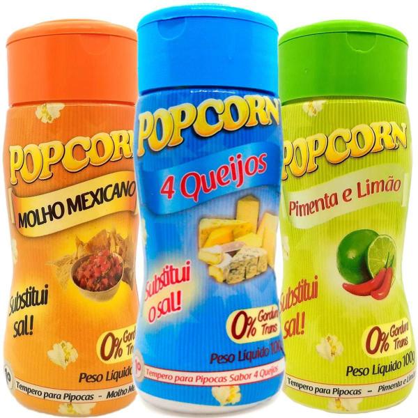 Combo 3 Temperos Pipoca Popcorn Sabores 4 Queijos, Molho - Flavored Popcorn Imagem de Combo 3 Temperos Pipoca Popcorn Sabores 4 Queijos, Molho