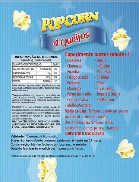Combo 3 Temperos Pipoca Popcorn Sabores 4 Queijos, Molho - Flavored Popcorn Imagem de Combo 3 Temperos Pipoca Popcorn Sabores 4 Queijos, Molho