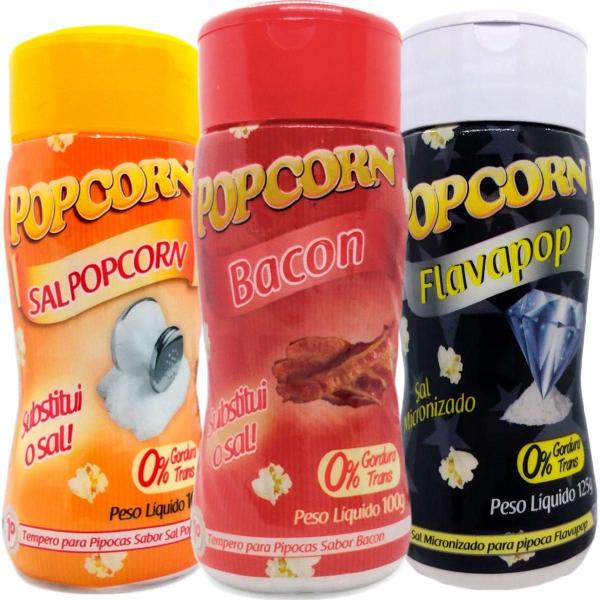 Combo 3 Temperos Pipoca Popcorn Sabores Bacon, Flavapop - Flavored Popcorn Imagem de Combo 3 Temperos Pipoca Popcorn Sabores Bacon, Flavapop