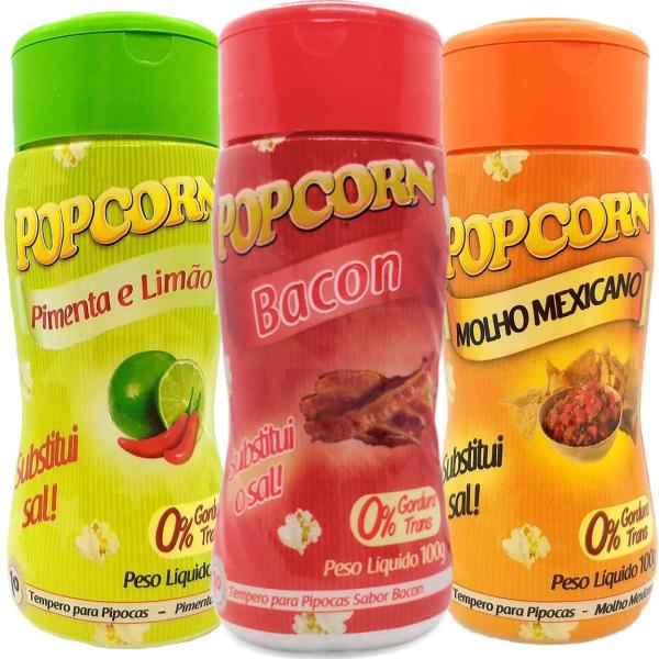 Imagem de Combo 3 Temperos Pipoca Popcorn Sabores Bacon, Pimenta E