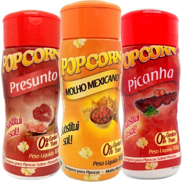 Combo 3 Temperos Pipoca Popcorn Sabores Picanha, Presunto E - Flavored Popcorn Imagem de Combo 3 Temperos Pipoca Popcorn Sabores Picanha, Presunto E