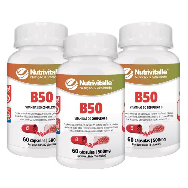 Imagem de Combo 3 Un - B50 Vitaminas do Complexo B + Minerais 60 Cápsulas 500mg Nutrivitall