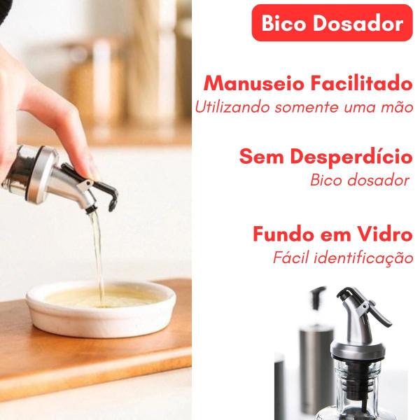 Imagem de Combo 4 Galheteiro Vidro e Aço Inox Bico Dosador Resistente Higiênico Moderno Azeite Shoyu Vinagre Pimenta Molhos