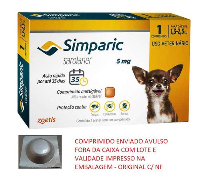 Imagem de Combo 4 unidades Simparic 1,3 a 2,5 kg 5 mg comp avulso