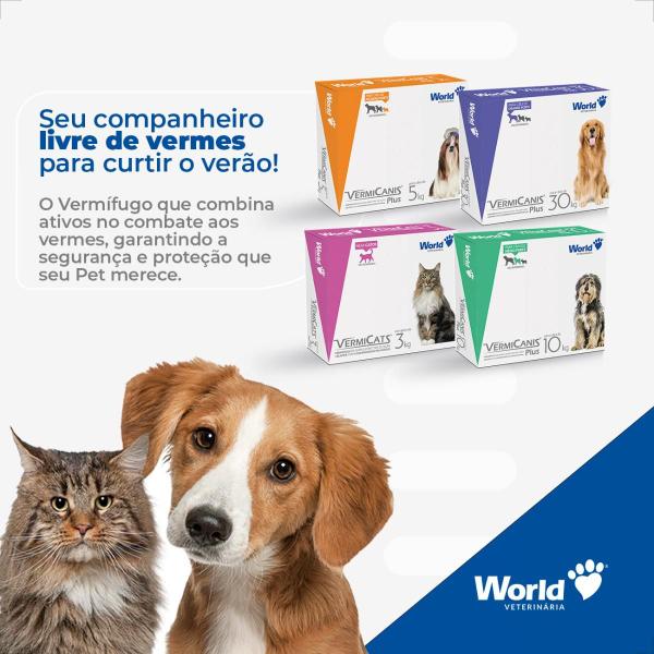 Imagem de Combo 4 VermiCats Vermífugo World para Gatos de 3Kg - 1 Blíster 4 Comprimidos