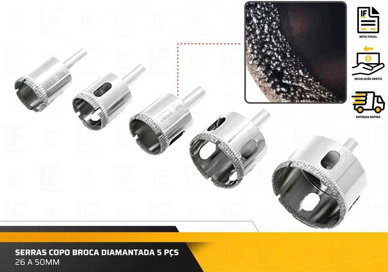 Imagem de Combo 5 Serras Copo Broca Diamantada 26 A 50mm