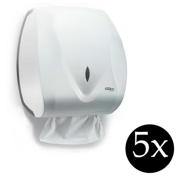 Combo 5 Suporte porta papel toalha interfolha toalheiro Premisse Velox banheiro condominio branca Imagem de Combo 5 Suporte porta papel toalha interfolha toalheiro Premisse Velox banheiro condominio branca