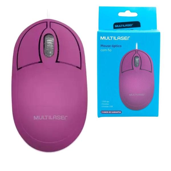 Imagem de Combo 5x Mouse Multilaser Classic Box Óptico Rosa Pink - MO304