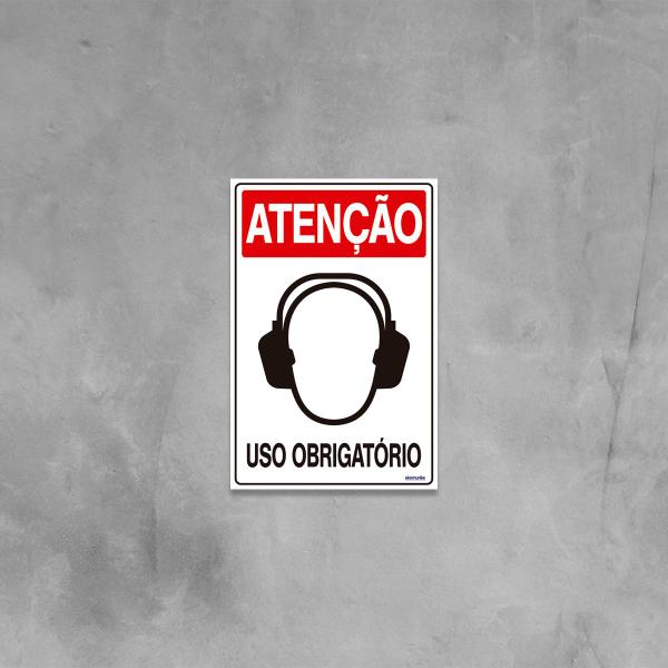 Imagem de Combo 6 Placas De Sinalização Atenção Abafador Auricular Uso Obrigatório 20x30 Ekomunike - S-203 F9e