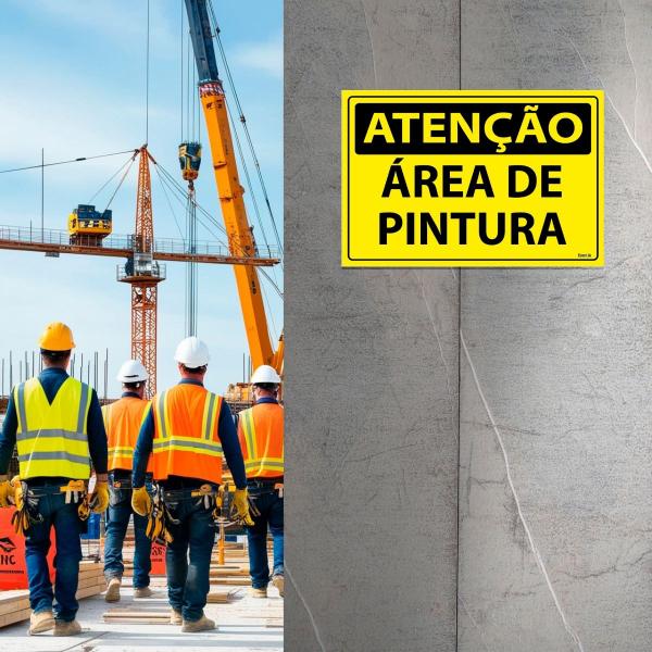 Imagem de Combo 6 Placas De Sinalização Atenção Área De Pintura 30x20 Ecom IA - SA43 F9e