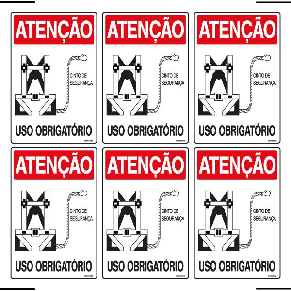 Imagem de Combo 6 Placas De Sinalização Atenção Cinto De Segurança Uso Obrigatório 20X30 Ekomunike - S-207 F9e