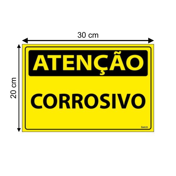 Imagem de Combo 6 Placas De Sinalização Atenção Corrosivo 30x20 Ecom IA - SA69 F9e