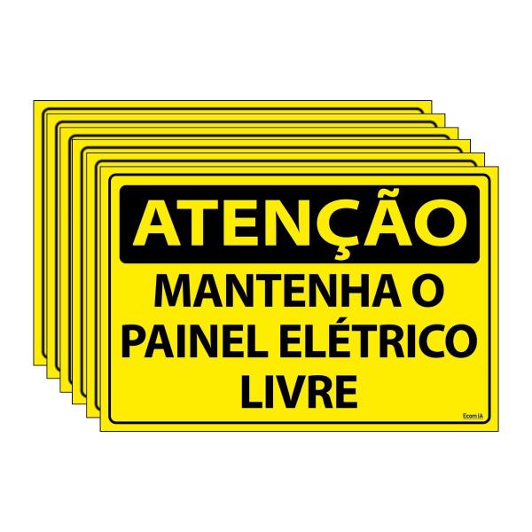 Imagem de Combo 6 Placas De Sinalização Atenção Mantenha O Painel Elétrico Livre 30x20 Ecom IA - SA20 F9e