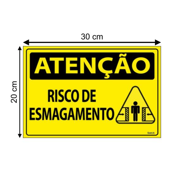 Imagem de Combo 6 Placas De Sinalização Atenção Risco De Esmagamento 30x20 Ecom IA - SA97 F9e