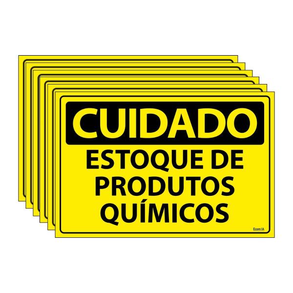 Imagem de Combo 6 Placas De Sinalização Cuidado Estoque De Produtos Químicos 30x20 Ecom IA - SC57 F9e