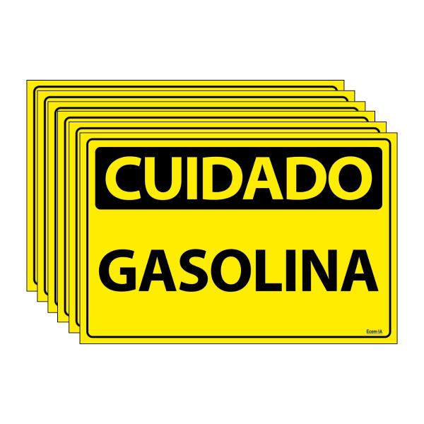 Imagem de Combo 6 Placas De Sinalização Cuidado Gasolina 30x20 Ecom IA - SC23 F9e