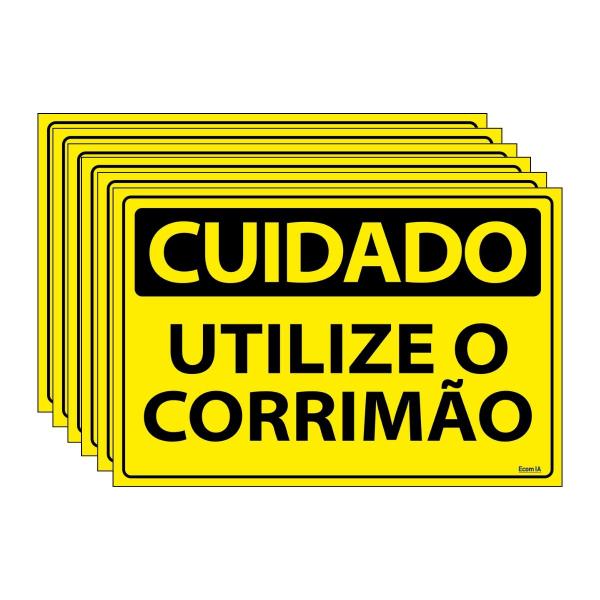 Imagem de Combo 6 Placas De Sinalização Cuidado Utilize O Corrimão 30x20 Ecom IA - SC4 F9e