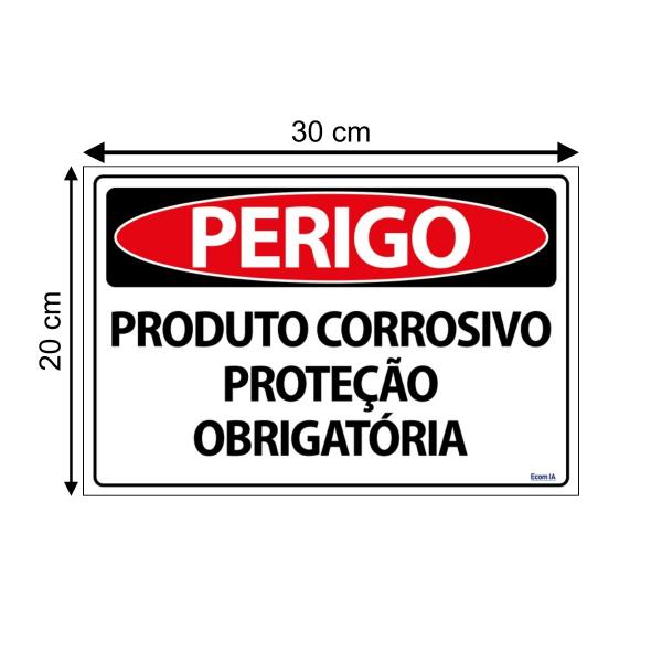 Imagem de Combo 6 Placas De Sinalização Perigo Produto Corrosivo Proteção Obrigatória 30x20 Ecom IA - SP24 F9e