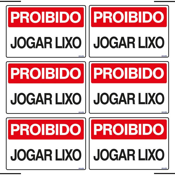 Imagem de Combo 6 Placas De Sinalização Proibido Jogar Lixo 30x20 Ekomunike - P-10 F9e