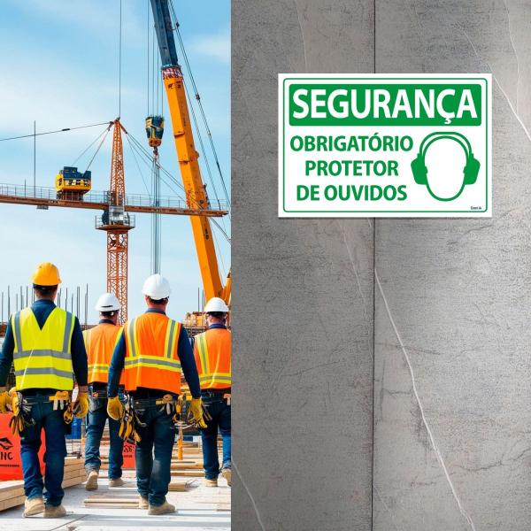 Imagem de Combo 6 Placas De Sinalização Segurança Obrigatório Protetor De Ouvidos 30x20 Ecom IA- SS15 F9e