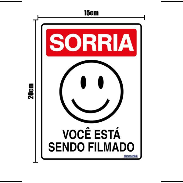 Imagem de Combo 6 Placas De Sinalização Sorria Você Está Sendo Filmado 15x20 Ekomunike - P-26 F9e