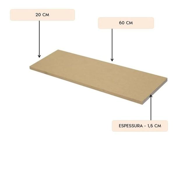 Imagem de Combo 6 Prateleiras Mdf Cru 60x20 cms  Com Suporte