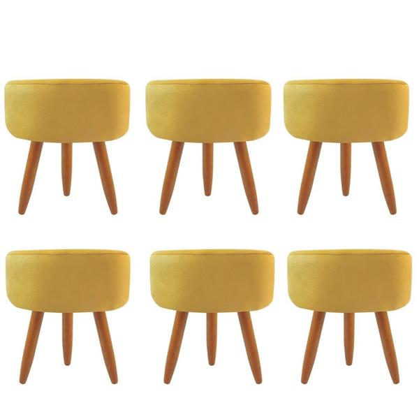 Imagem de Combo 6 Puffs decorativos redondo pé palito-suede Amarelo