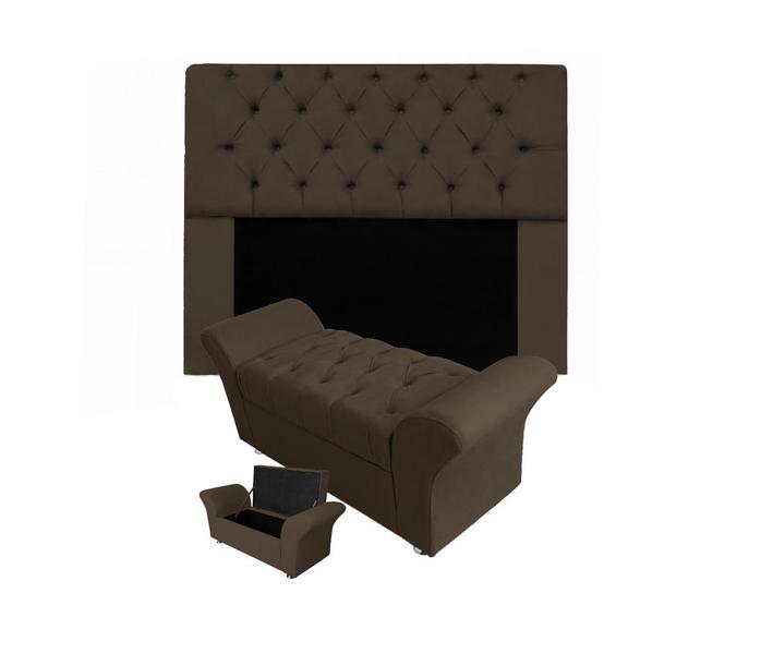 Imagem de Combo Cabeceira Mirage e Calçadeira Baú Veneza Casal 140 cm Suede Marrom - LM DECOR