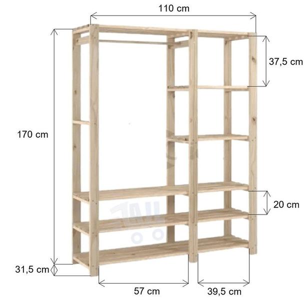 Imagem de Combo Closet C/ Armário Duplo Pinus De Madeira+ Arara Simples