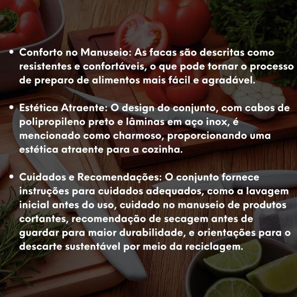 Imagem de Combo Conjunto Kit Jogo de 3 unidades Facas para Churrasco Carne Legumes Cozinha Pão Sushi Tramontina Plenus Afiável Não Enferruja Facil de Limpar Moderno Tradicional Elegante