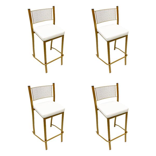 Imagem de Combo de 4 Banquetas Empilhável Alta para Bar cor Dourado Fosco assento branco