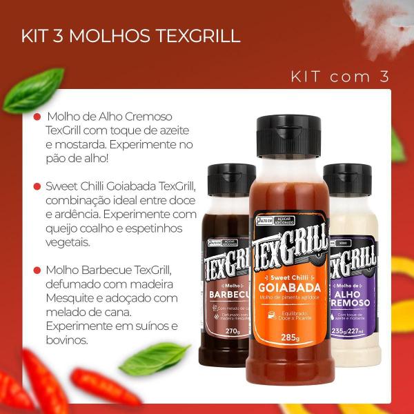 Combo de Molhos Sabor Alho + Barbecue + Pimenta Agridoce Churrasco da Texgrill Imagem de Combo de Molhos Sabor Alho + Barbecue + Pimenta Agridoce Churrasco da Texgrill