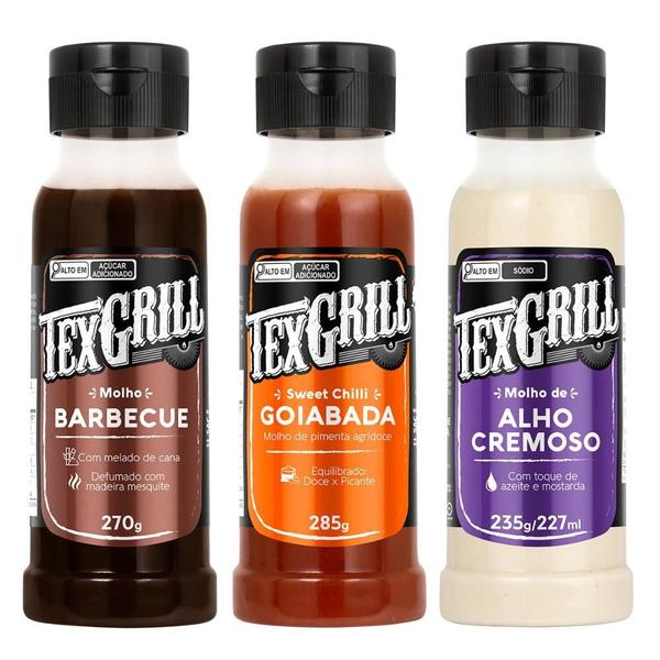 Combo de Molhos Sabor Alho + Barbecue + Pimenta Agridoce Churrasco da Texgrill Imagem de Combo de Molhos Sabor Alho + Barbecue + Pimenta Agridoce Churrasco da Texgrill
