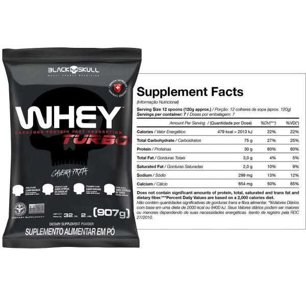 Imagem de Combo de Suplementos Whey Protein Turbo 907g + Pré Treino B.O.P.E. + Creatina Turbo - Black Skull