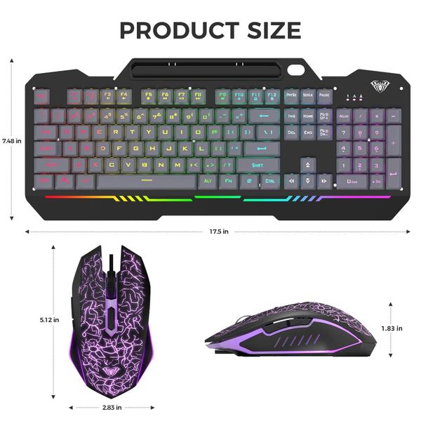 Imagem de Combo de teclado e mouse AULA Gaming 104 teclas RGB retroiluminado