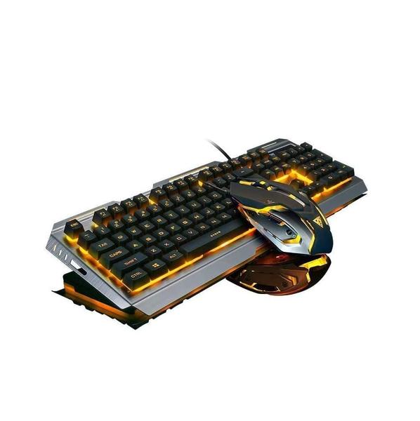 Imagem de Combo de teclado e mouse para jogos Bekizo Iron Orange Yellow LED