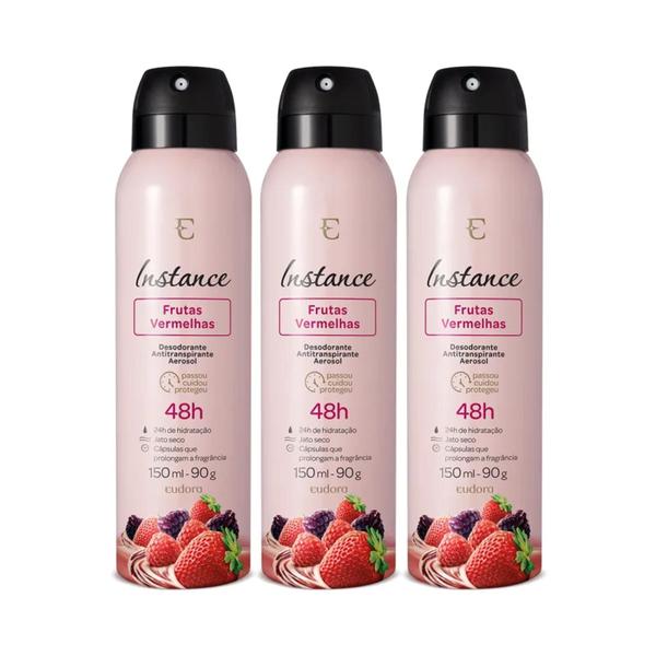 Imagem de Combo Desodorante Antitranspirante Aerossol Instance Frutas Vermelhas 3x90g/150ml