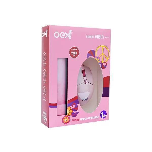 Imagem de Combo Gamer Mouse e Mousepad Vibes Rosa Oex Mc200