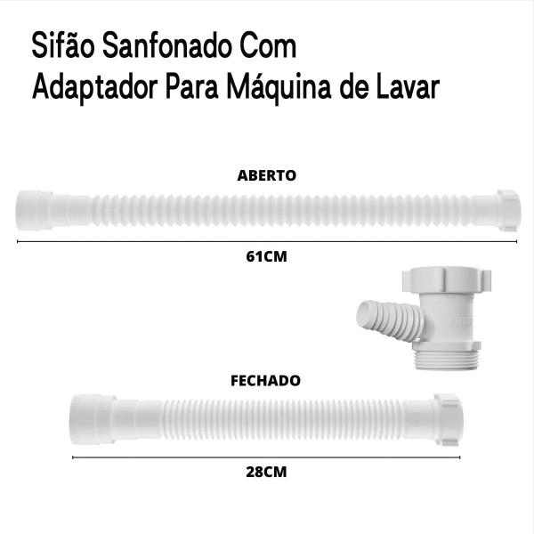 Imagem de Combo Kit Adaptador Para Máquina Lavar Louça + Sifão Branco