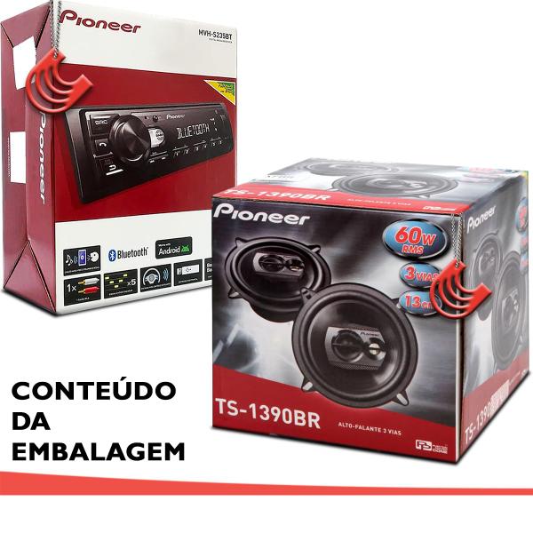 Imagem de Combo Kit Auto Radio Som Aparelho Automotivo Usb Pioneer +2 Falantes Triaxial 5" Dianteiros Portas