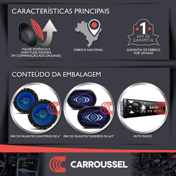 Imagem de Combo Kit Auto Radio Som Aparelho Automotivo Usb Pioneer +4 Falantes Dianteiros e Traseiros Tampão