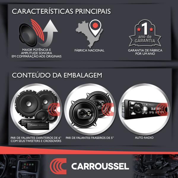 Imagem de Combo Kit Auto Radio Som Aparelho Automotivo Usb Pioneer +4 Falantes Portas Dianteiros e Traseiros