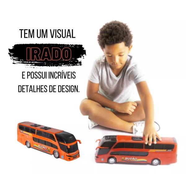 Imagem de Combo Kit C/ 02 Ônibus Bus Buzão Grande 41cm Realista De 2 Andares - LARANJA - BS Toys