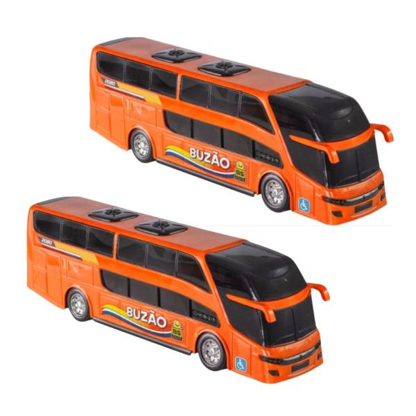 Imagem de Combo Kit Com 02 Ônibus Bus Buzão Grande 41cm Realista De 2 Andares - LARANJA - BS Toys