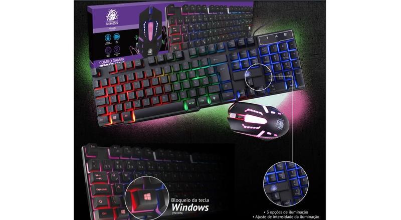 Imagem de Combo Kit gamer Teclado Retroiluminado + Mouse RGB Nemesis