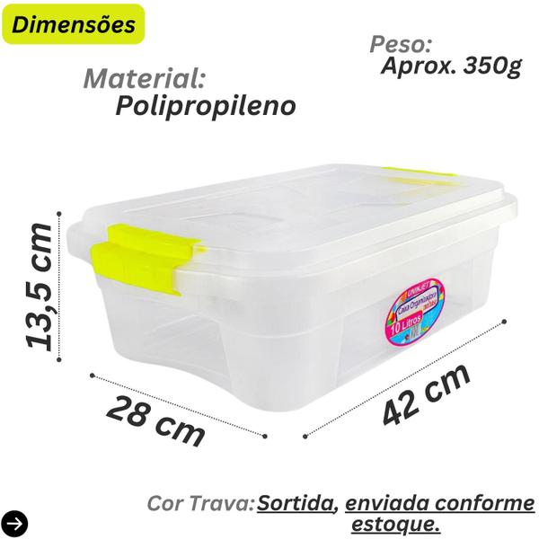 Imagem de Combo Max 3 Caixas Transparente Multiuso 10 Litros Organização Roupas Acessórios Utensílios Ambiente Mais Limpo