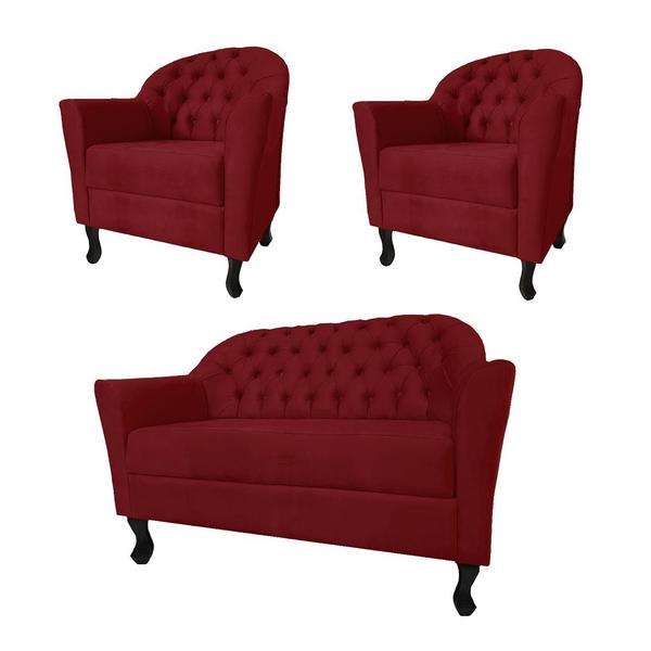 Imagem de Combo Namoradeira Com 2 Poltronas Para Consultório Clínica Júlia Suede Vermelho - DL Decor