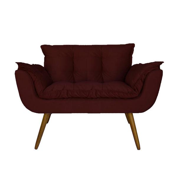 Imagem de Combo Namoradeira e 2 Poltronas Estofadas Salão de Beleza Opala Suede Vermelho Bordo - DL Decor