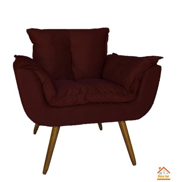 Imagem de Combo Namoradeira e 2 Poltronas Estofadas Salão de Beleza Opala Suede Vermelho Bordo - DL Decor